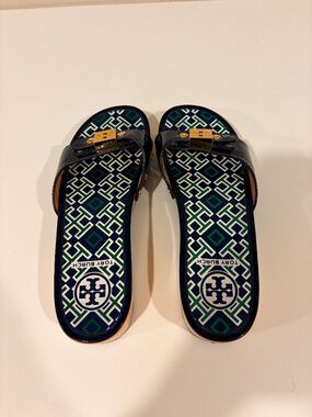 Tory Burch navy slide clogs